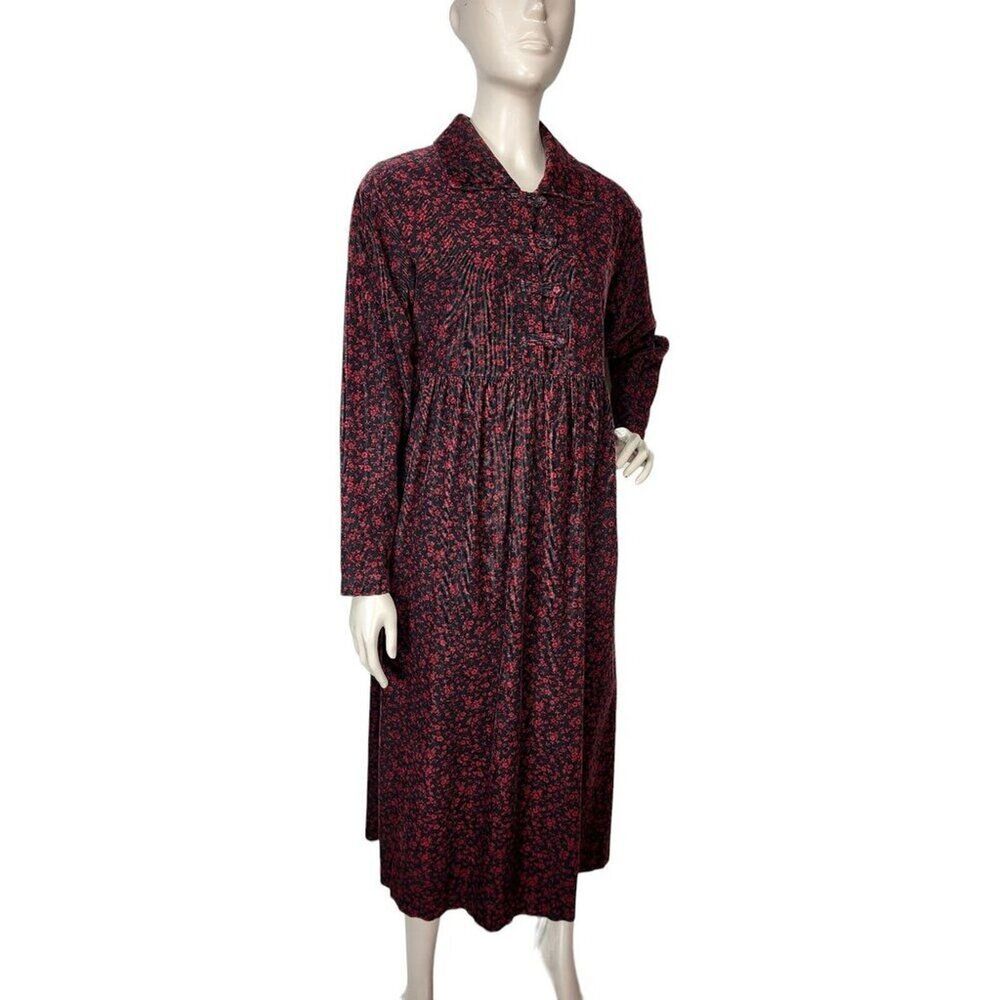 VTG Eddie Bauer Farmcore Ditsy Floral Corduroy Button-Front Cottagecore Dress